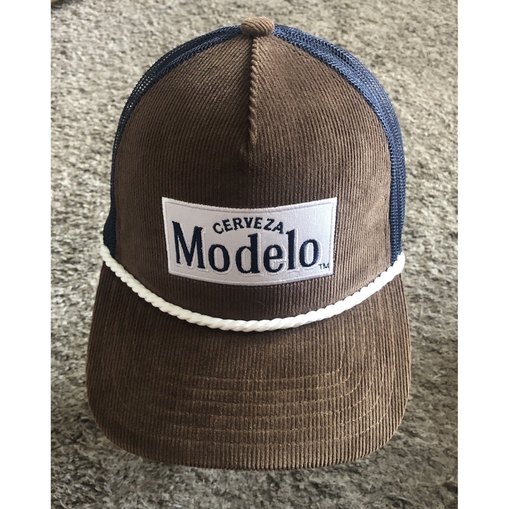 Modelo Cerveza Snapback Hat Corduroy Rop Cap Brown/Blue Trucker NWOT